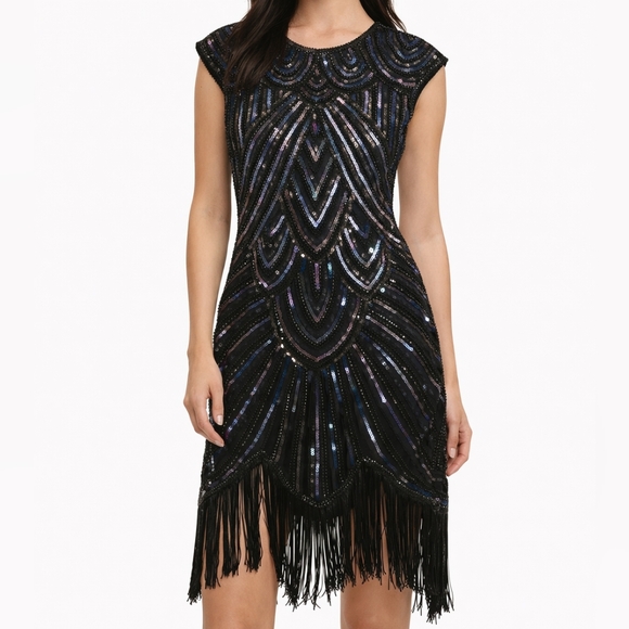 Amazon Dresses & Skirts - NEW Gatsby Black Sequin Dress Size S Party Fringe Retro Festive Beaded Bodycon